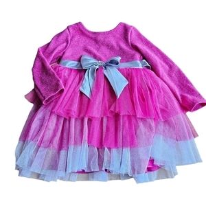 Youngland Dress with Layered Tulle Skirt and Sparkle Knit Top, Size 3T